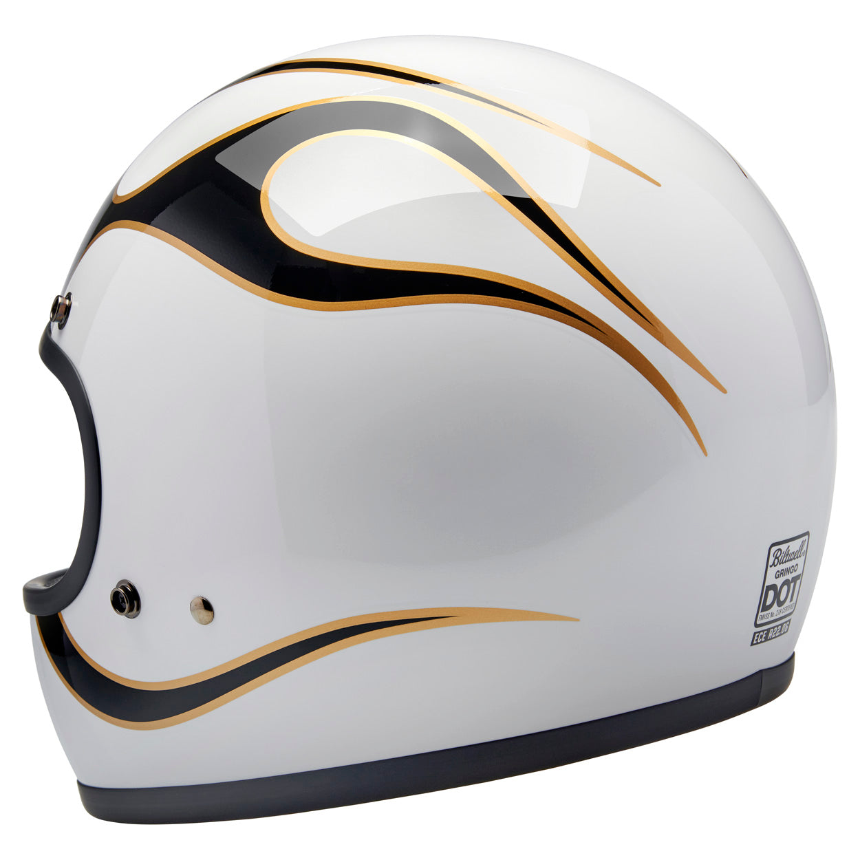 Gringo ECE R22.06 Helmet - Gloss White / Black Flames