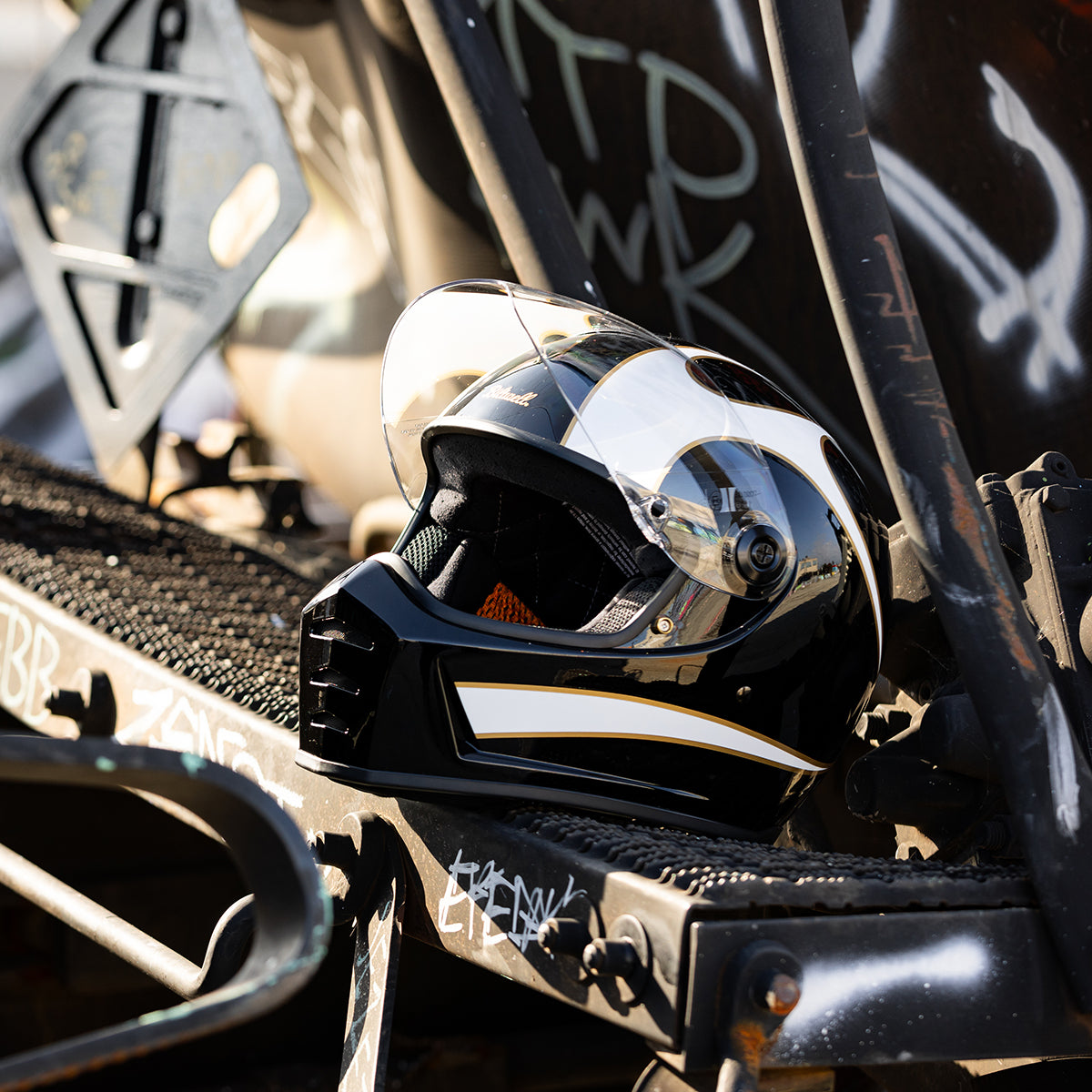 Lane Splitter Helmet - Gloss Black / Gloss White Flames
