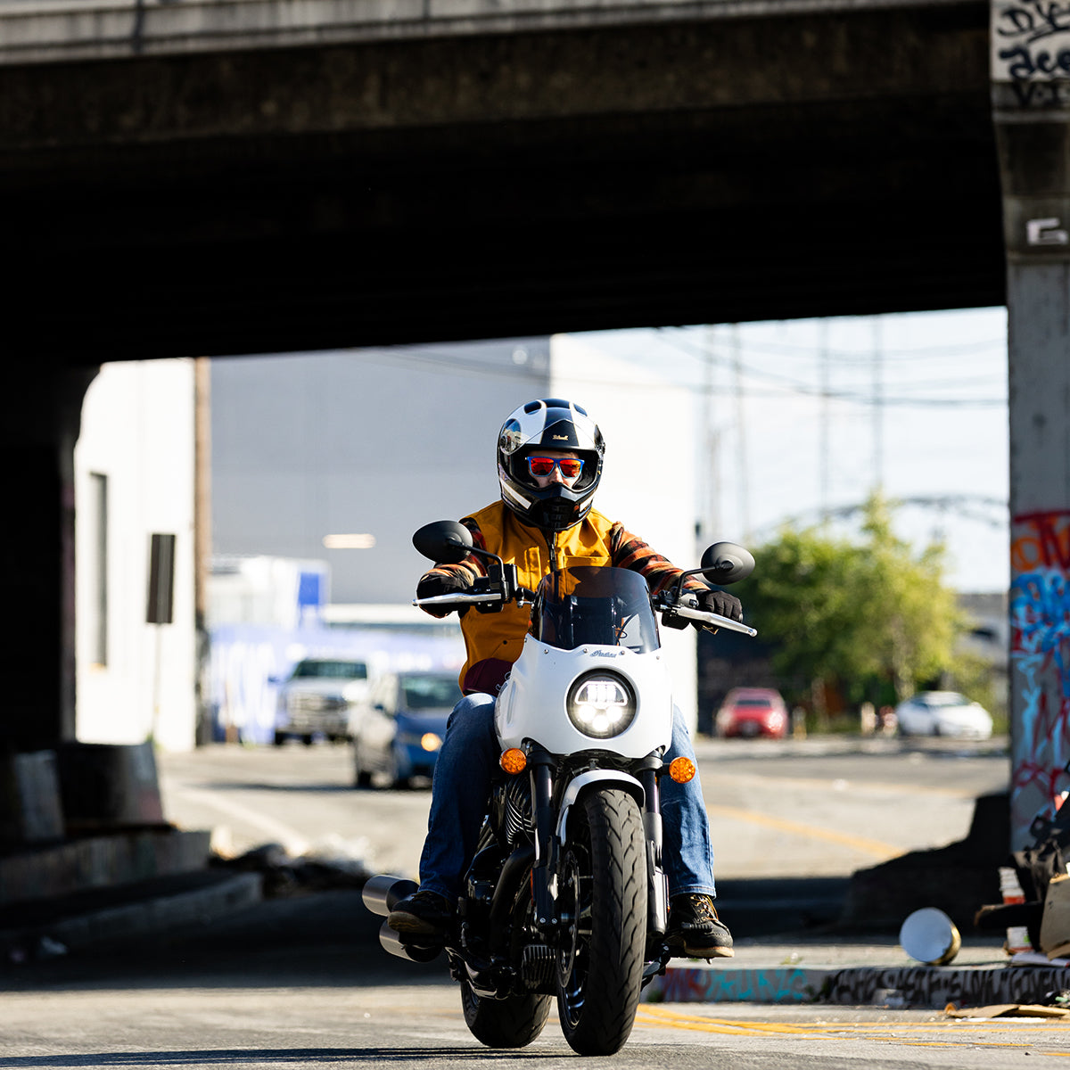 Lane Splitter Helmet - Gloss Black / Gloss White Flames