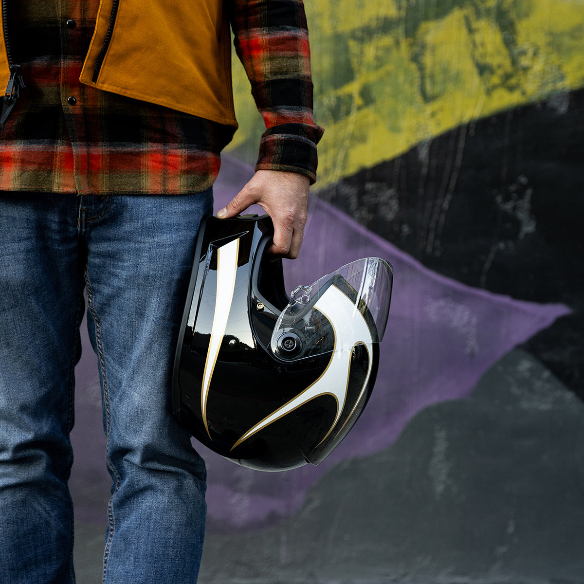 Lane Splitter Helmet - Gloss Black / Gloss White Flames