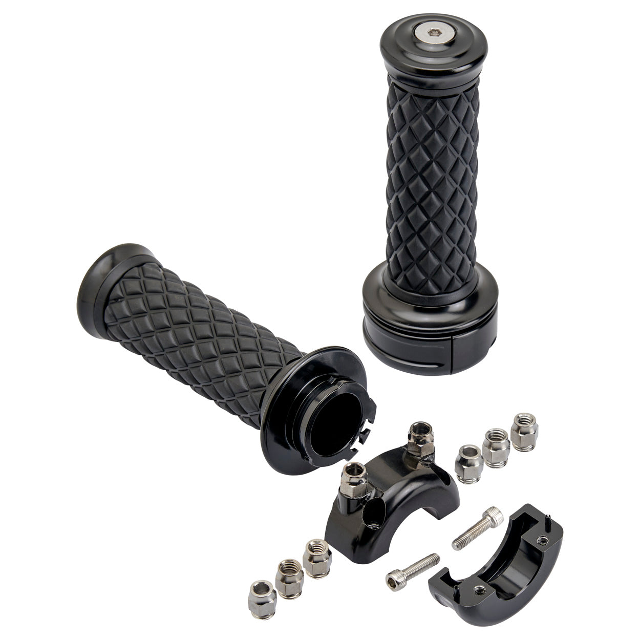 1" AlumiCore Custom Grips with 2-Cable Throttle - Black Electroplate