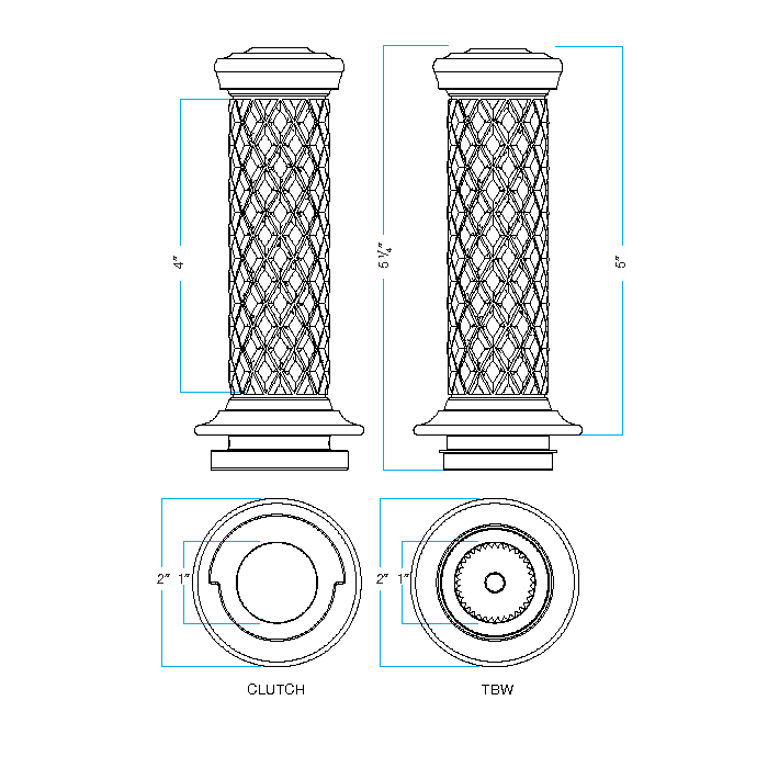1" AlumiCore TBW Grips For H-D Bars With Hollow Tube End on Clutch Side - Black Electroplate