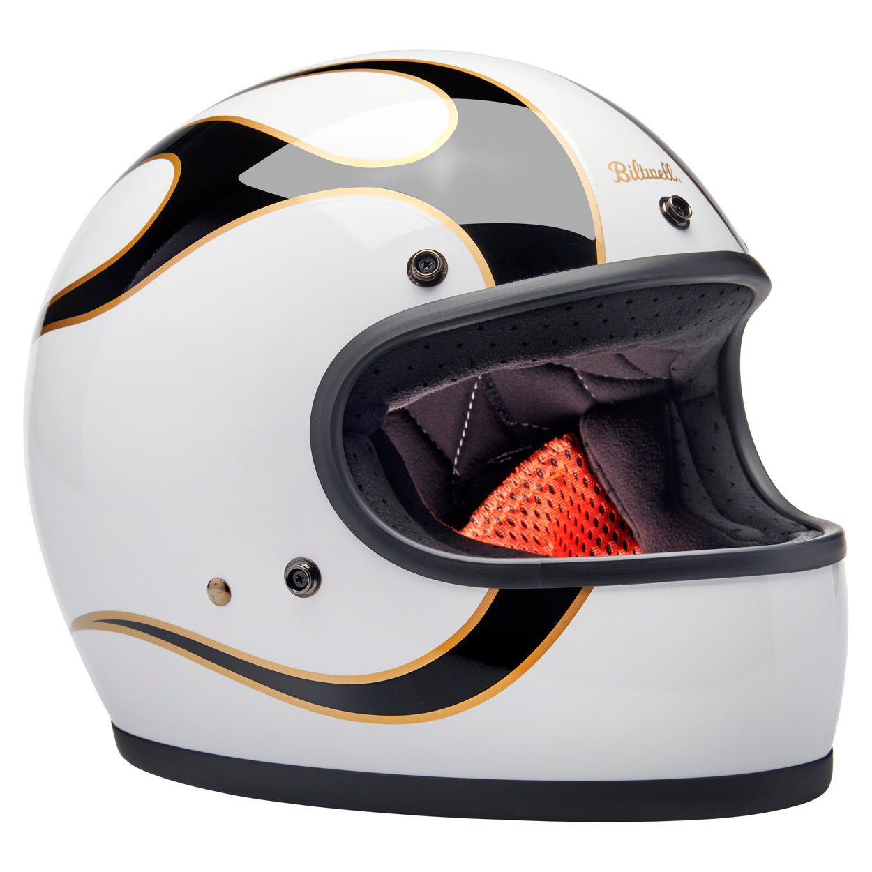 Gringo ECE R22.06 Helmet - Gloss White / Black Flames