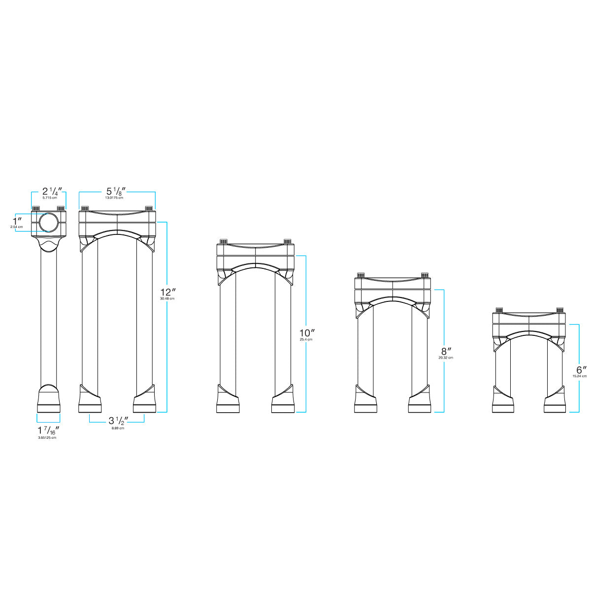 Murdock Risers 6" 8" 10" 12" - Black Electroplate