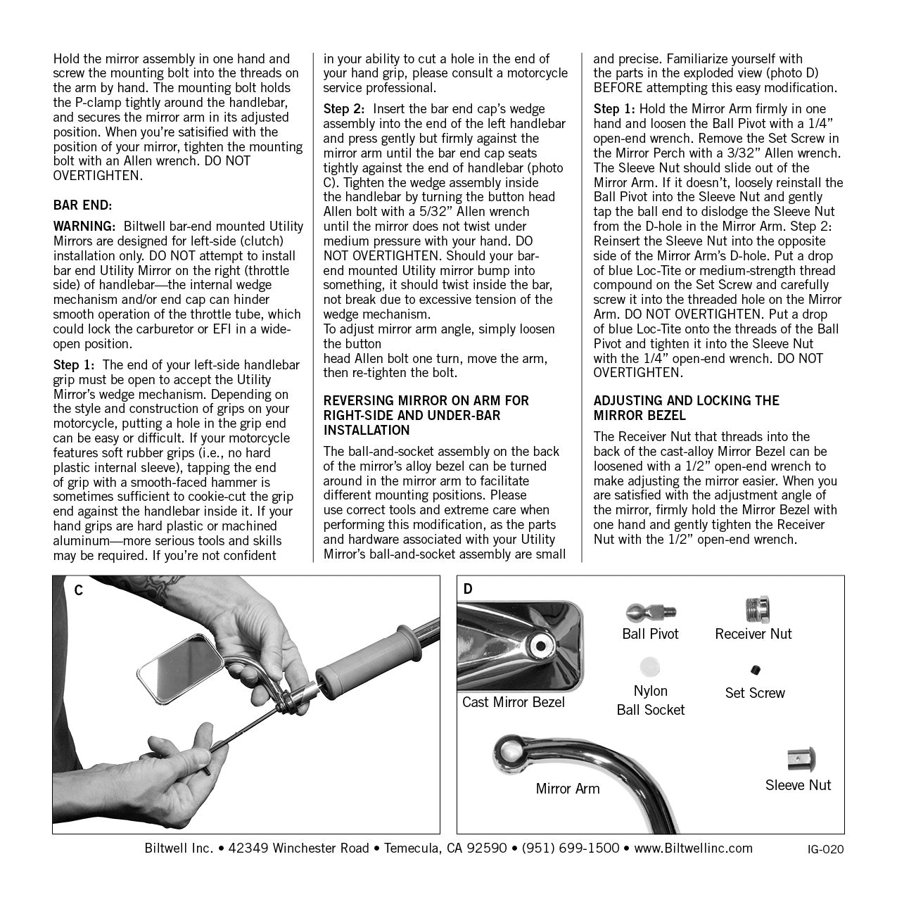 Utility Mirror Short Arm Round CE Clamp-on - Black
